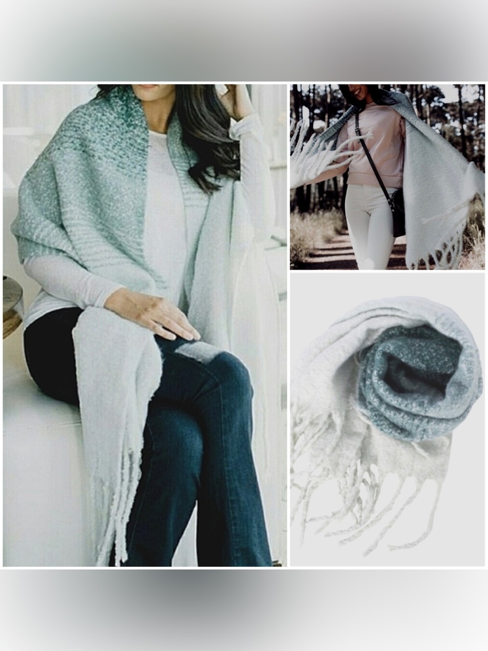 Ombré Fringe Cozy Oversized Scarf Wrap